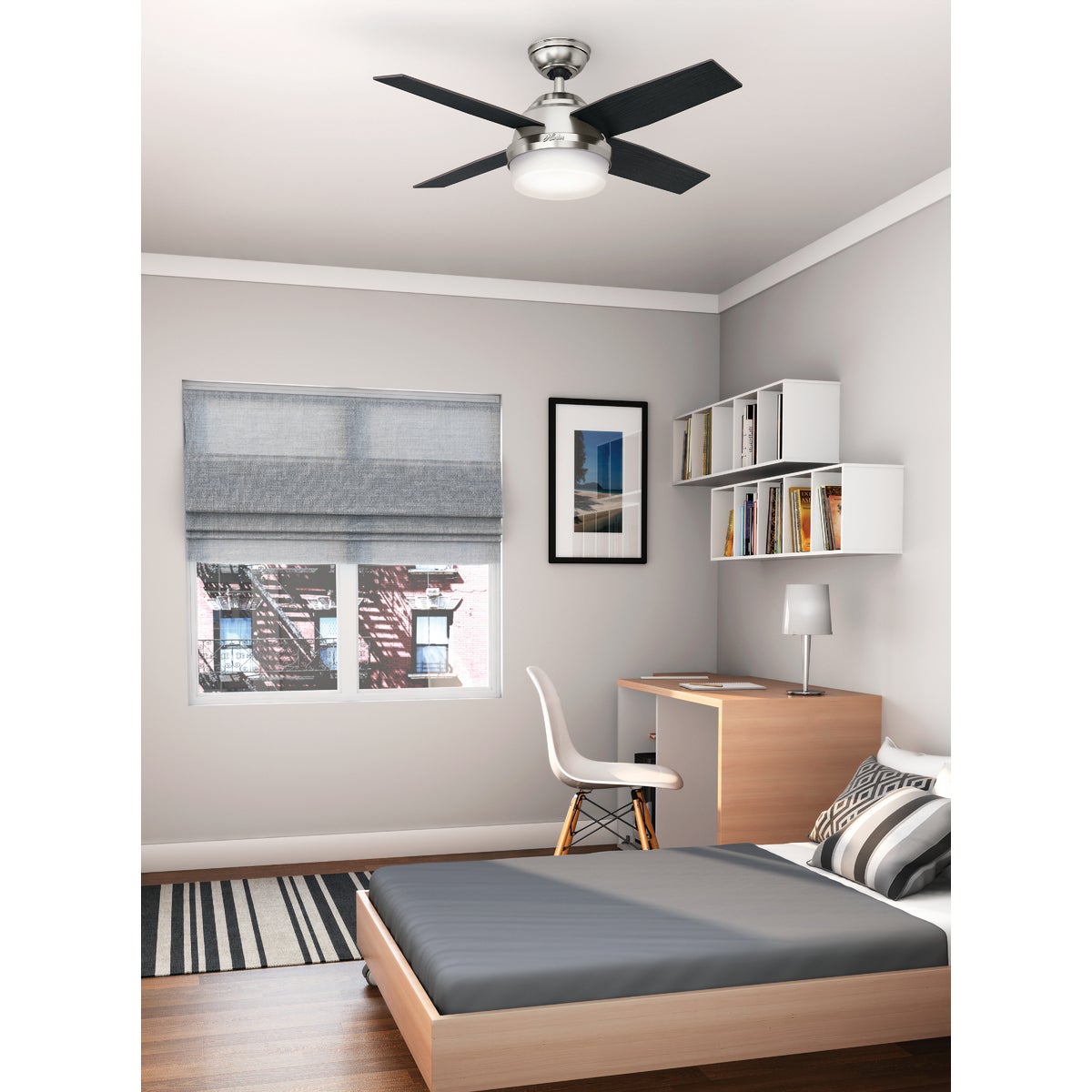 Hunter Dempsey 44 In. Brushed Nickel Ceiling Fan with Light Kit and Handheld Remote Control