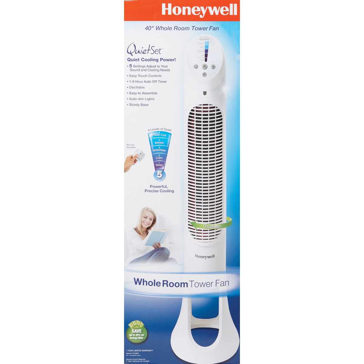 Honeywell QuietSet 40 In. 5-Speed White Tower Fan