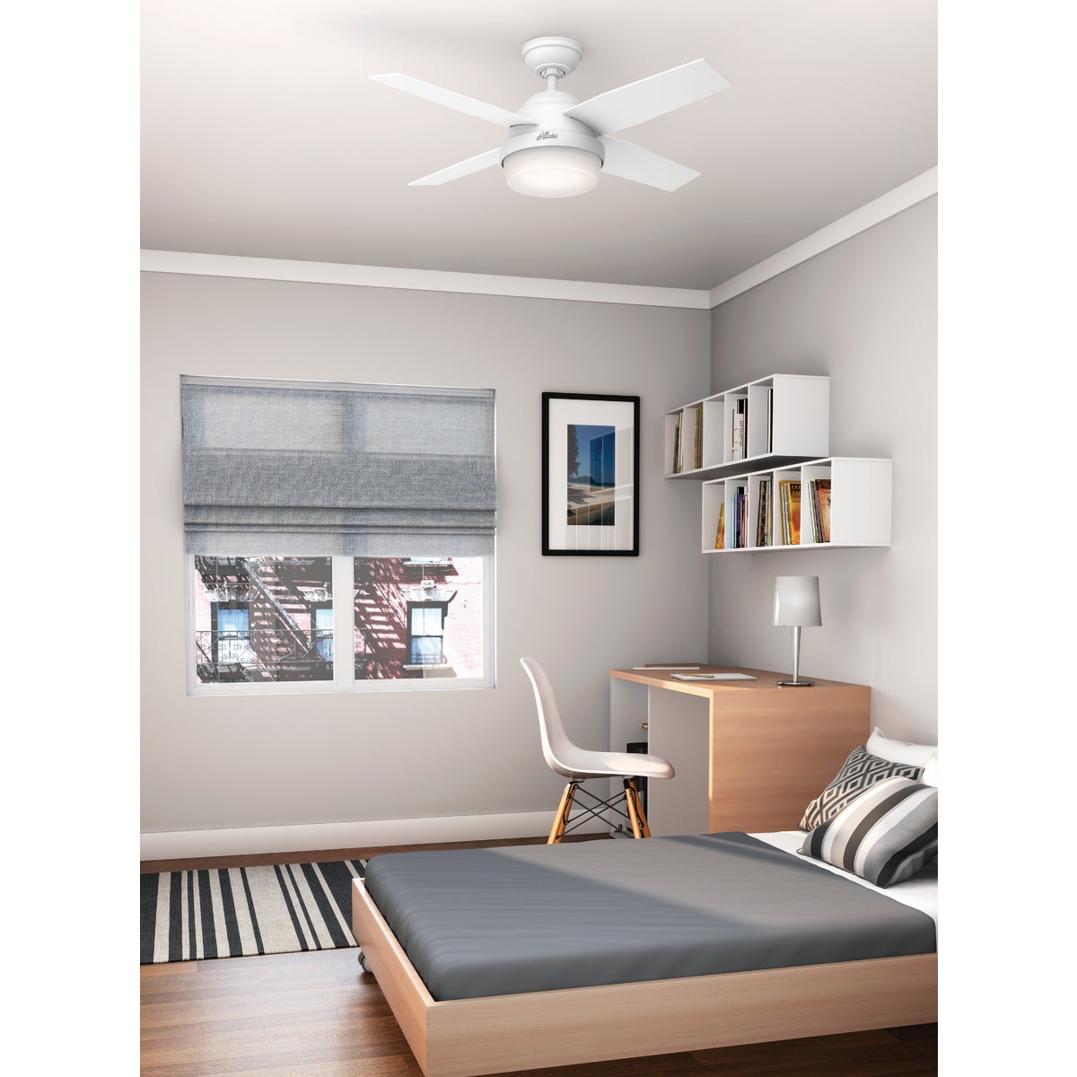 Hunter Dempsey 44 In. Fresh White Ceiling Fan with Light Kit and Handheld Remote Control