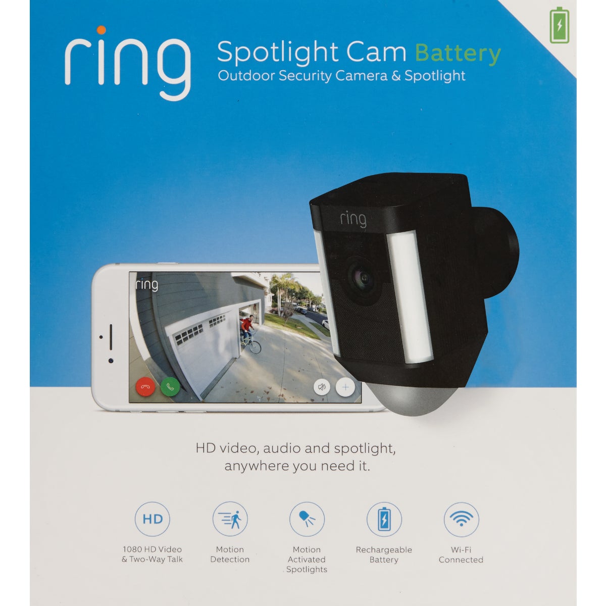 Ring Wireless Indoor/Outdoor Black Security Camera with Spotlight