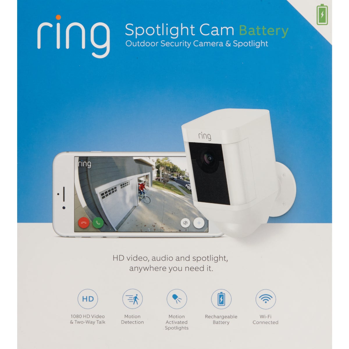 Ring Wireless Indoor/Outdoor White Security Camera with Spotlight