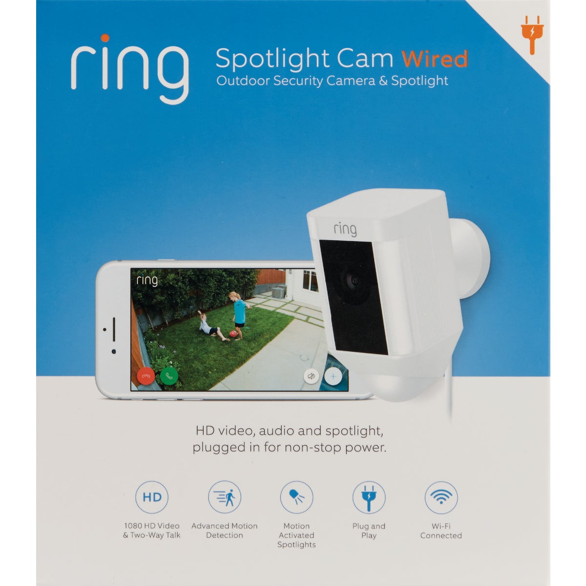 Ring Plug-In Indoor/Outdoor White Security Camera with Spotlight