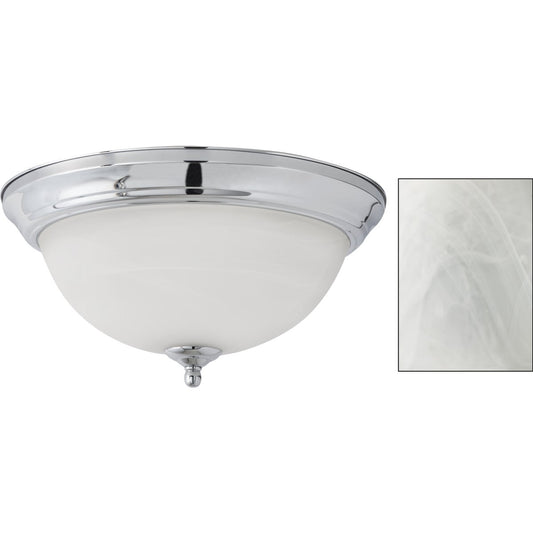 Home Impressions 13 In. Chrome Flush Mount Incandescent Ceiling Light Fixture with Alabaster Glass