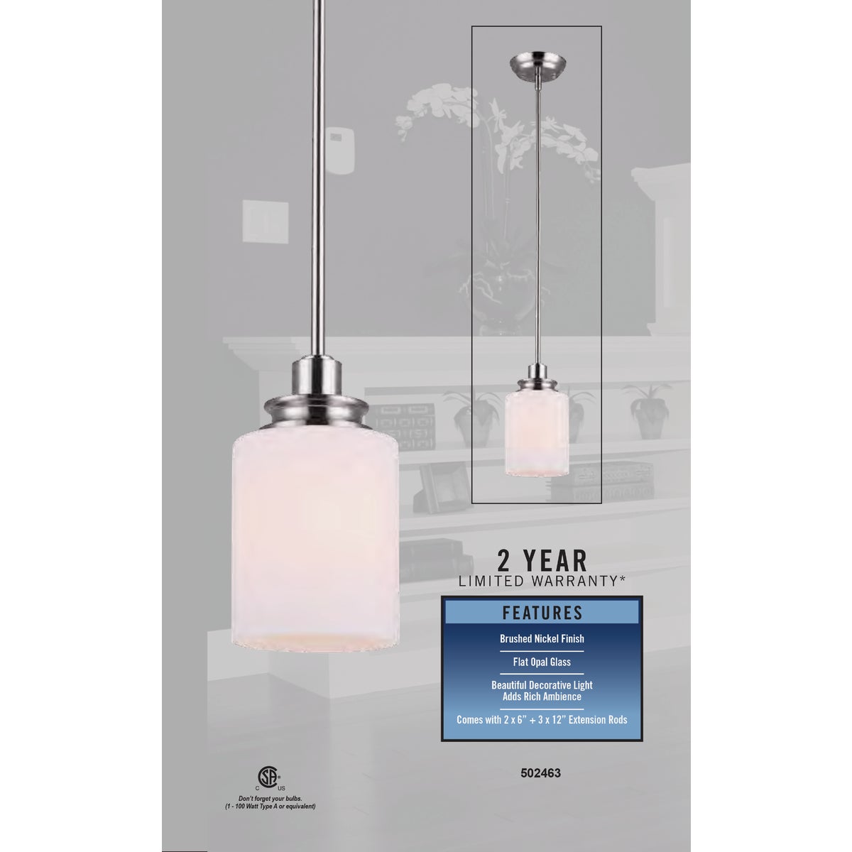 Home Impressions Crawford 1-Bulb Brushed Nickel Incandescent Pendant Light Fixture