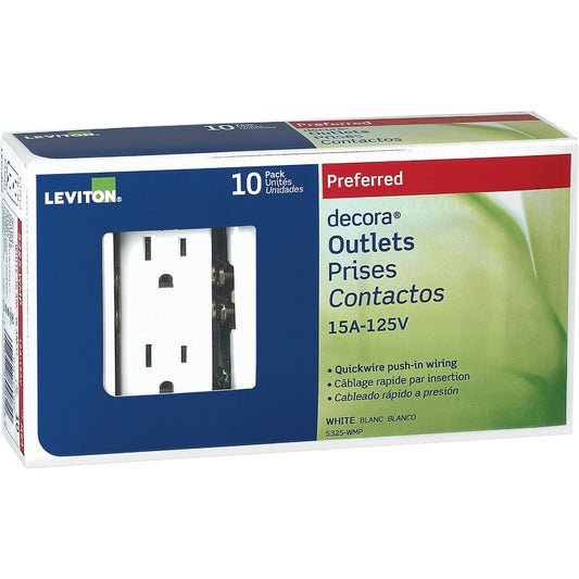 Leviton Decora 15A White Residential Grade 5-15R Duplex Outlet (10-Pack)