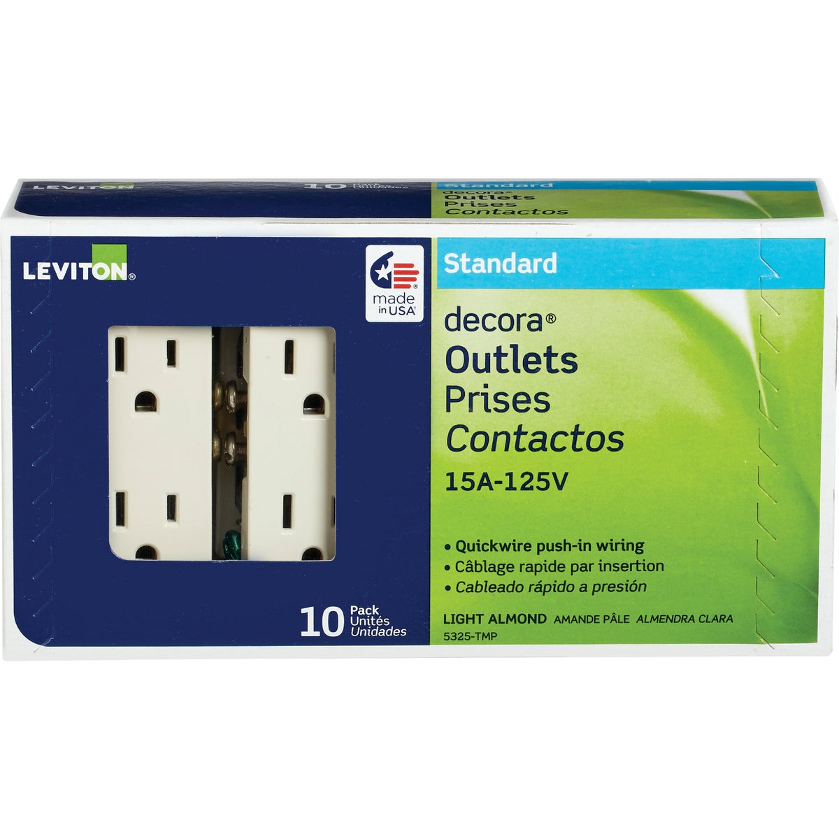 Leviton Decora 15A Light Almond Residential Grade 5-15R Duplex Outlet (10-Pack)