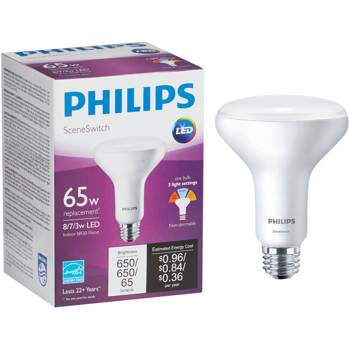 Philips SceneSwitch 65W Equivalent Daylight/Soft White/Warm Glow BR30 Medium LED Floodlight Light Bulb