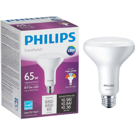 Philips SceneSwitch 65W Equivalent Daylight/Soft White/Warm Glow BR30 Medium LED Floodlight Light Bulb