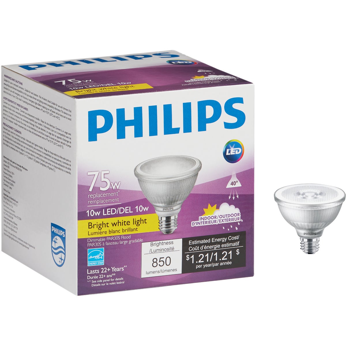 Philips 75W Equivalent Bright White PAR30 Short Neck Medium LED Floodlight Light Bulb