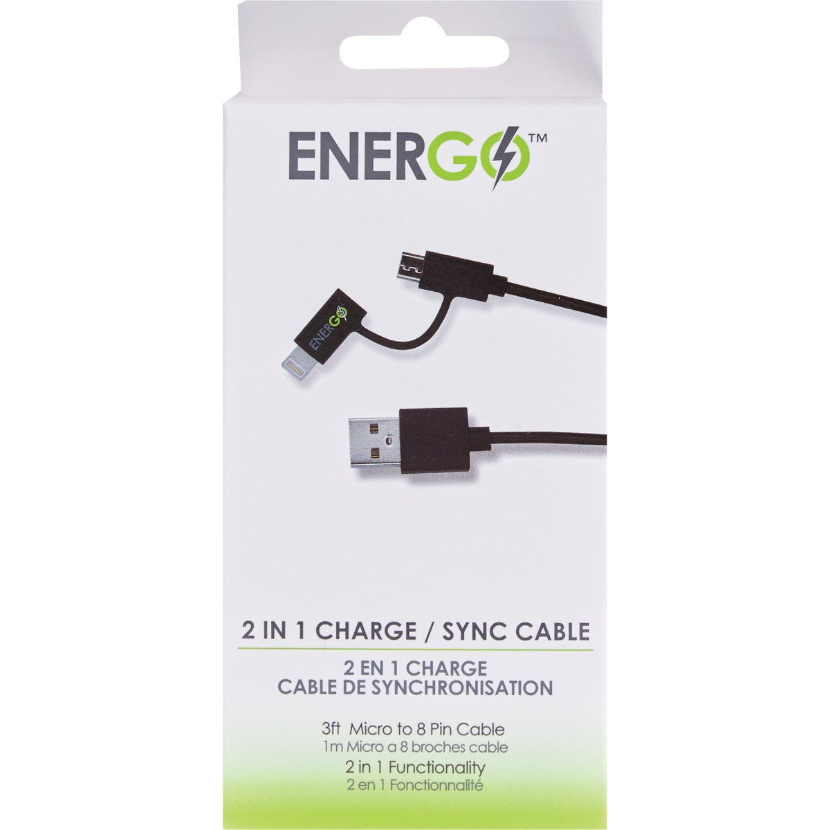 Energo 3 Ft. Black 2-In-1 USB Charging & Sync Cable