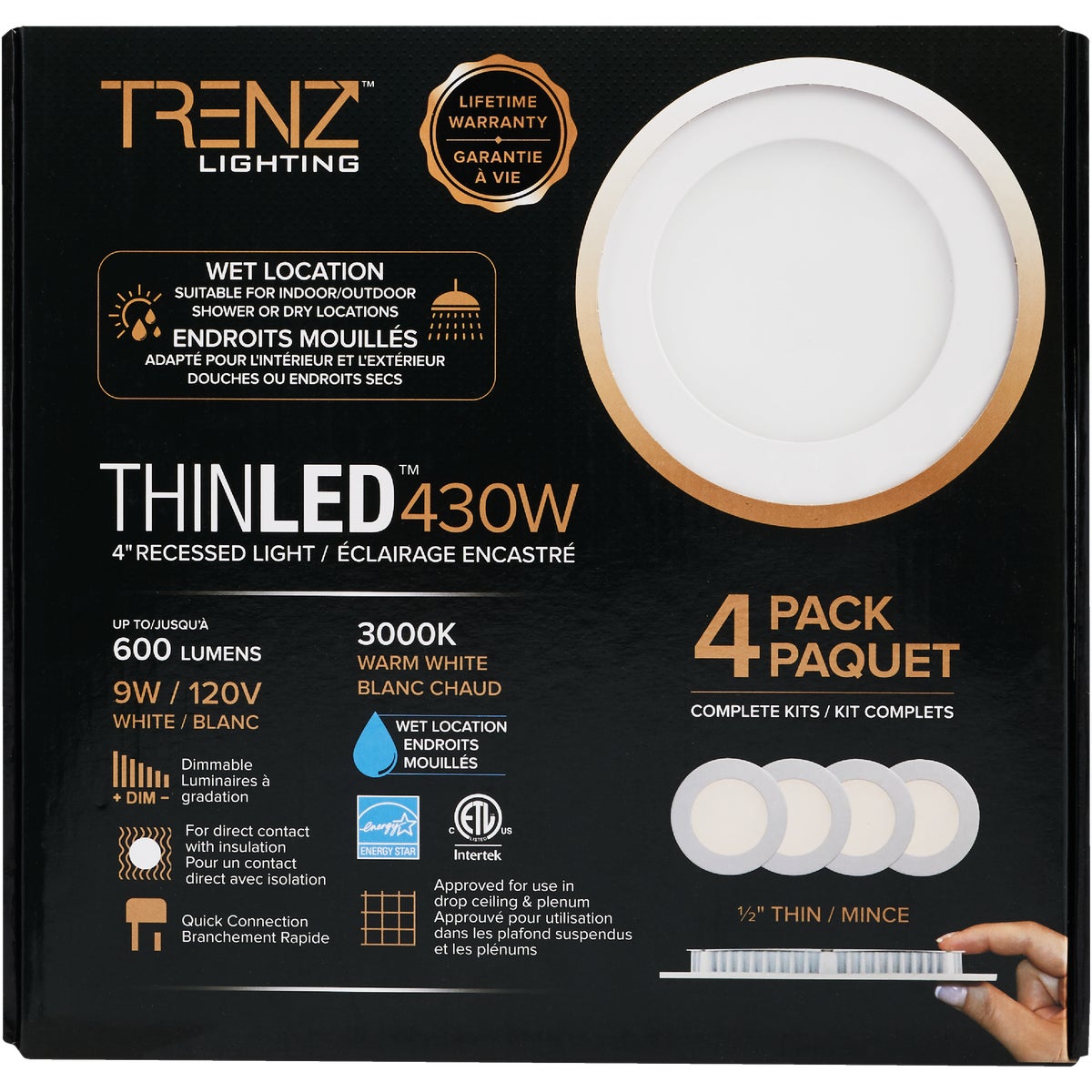 Liteline Trenz ThinLED 4 In. New Construction/Remodel IC Rated White 600 Lm. 3000K Recessed Light Kit (4-Pack)