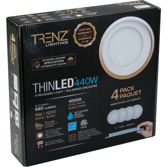 Liteline Trenz ThinLED 4 In. New Construction/Remodel IC Rated White 680 Lm. 4000K Recessed Light Kit (4-Pack)