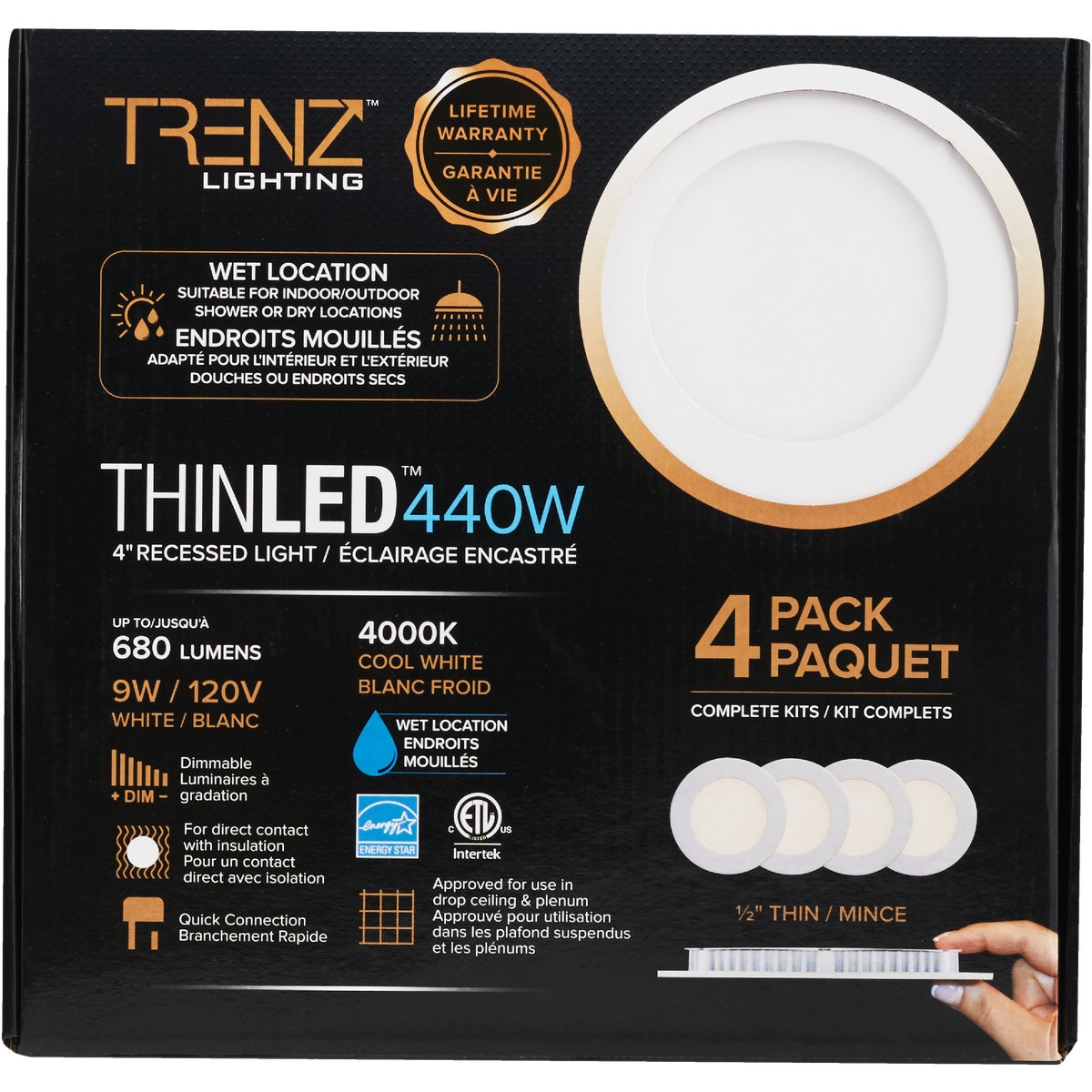 Liteline Trenz ThinLED 4 In. New Construction/Remodel IC Rated White 680 Lm. 4000K Recessed Light Kit (4-Pack)