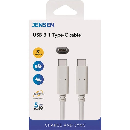 Jensen 3Ft. WhiteType-C USB Charging & Sync Cable