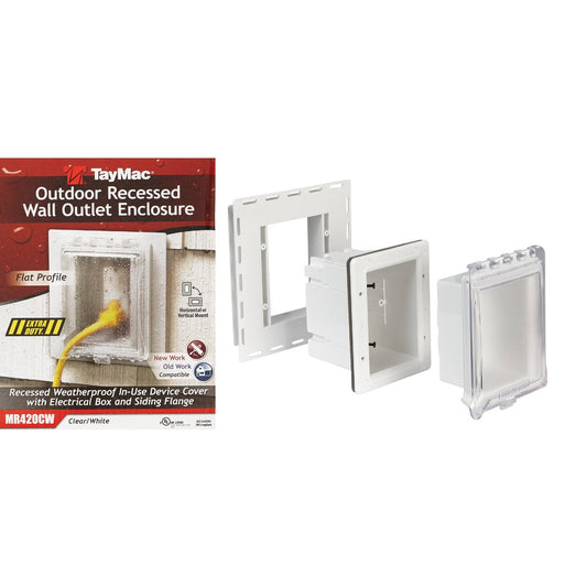 TayMac White Vertical/Horizontal Non-Metallic Recessed Outdoor Outlet Kit