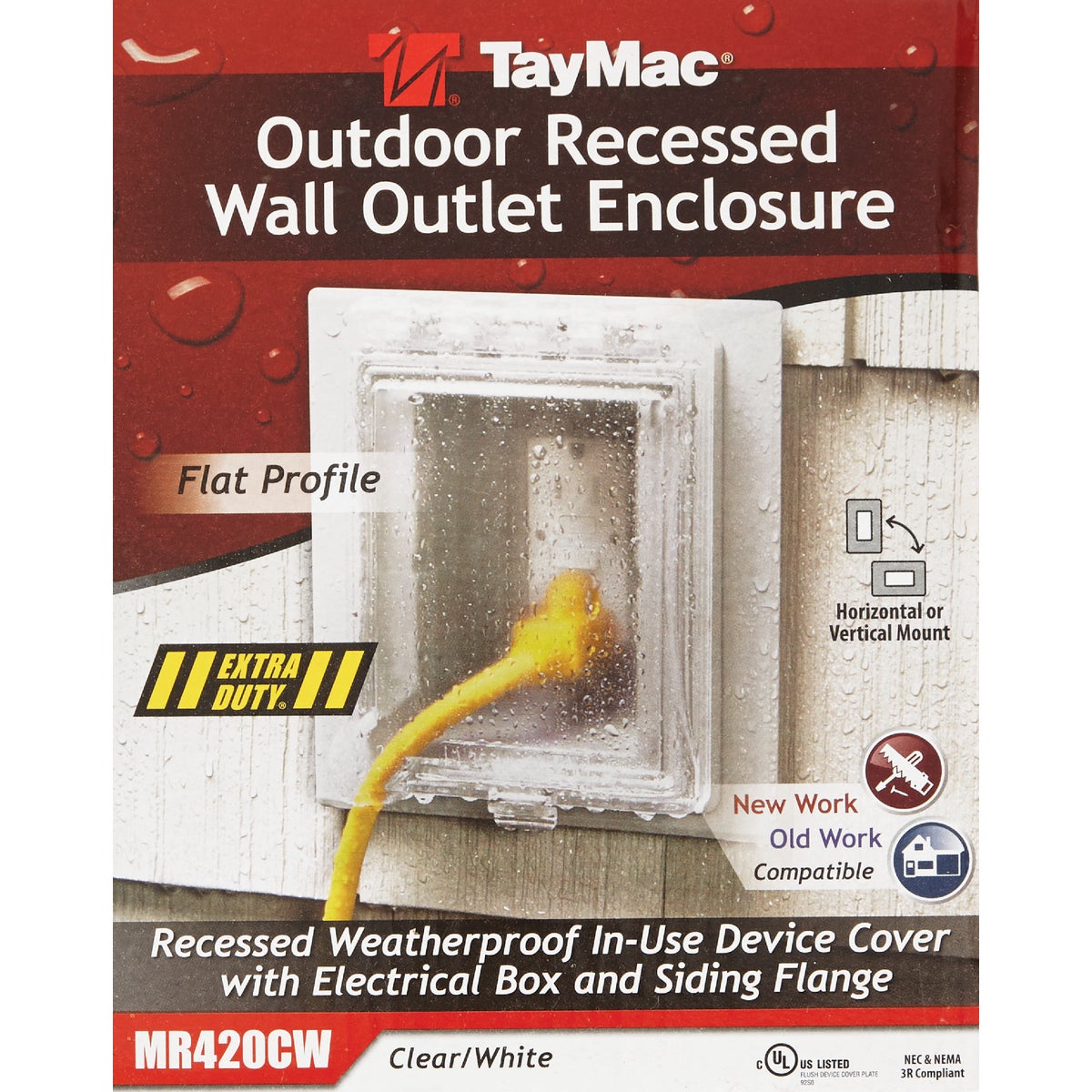 TayMac White Vertical/Horizontal Non-Metallic Recessed Outdoor Outlet Kit