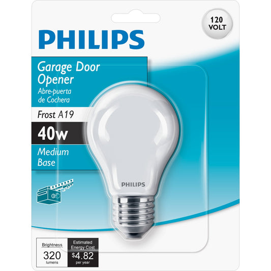 Philips 40W Frosted Medium A19 Incandescent Garage Door Opener Light Bulb