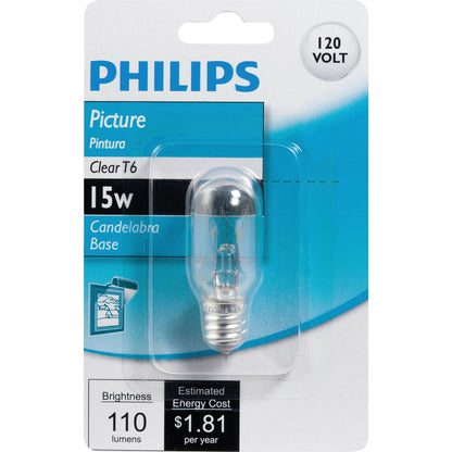 Philips 15W Clear Candelabra T6 Incandescent Exit Sign Light Bulb