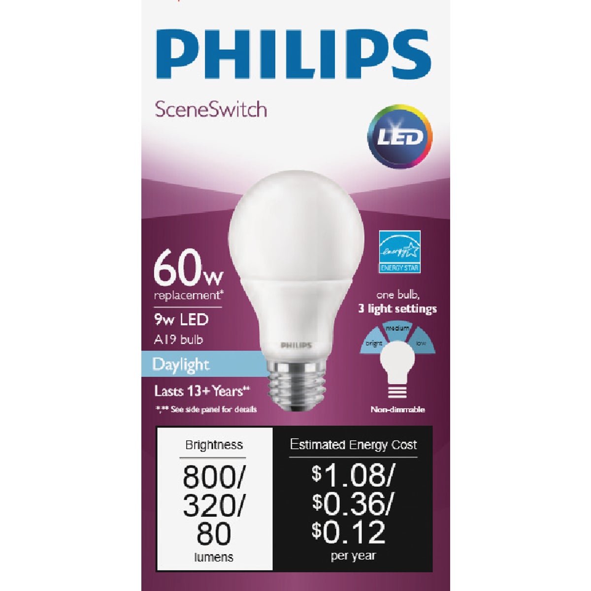 Philips SceneSwitch 60W Equivalent Daylight A19 Medium LED Light Bulb