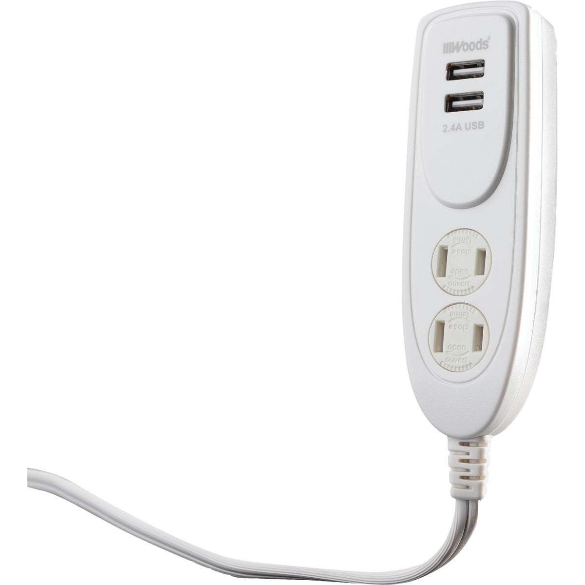 Woods 2 Power & 2 USB White Desktop USB Charger