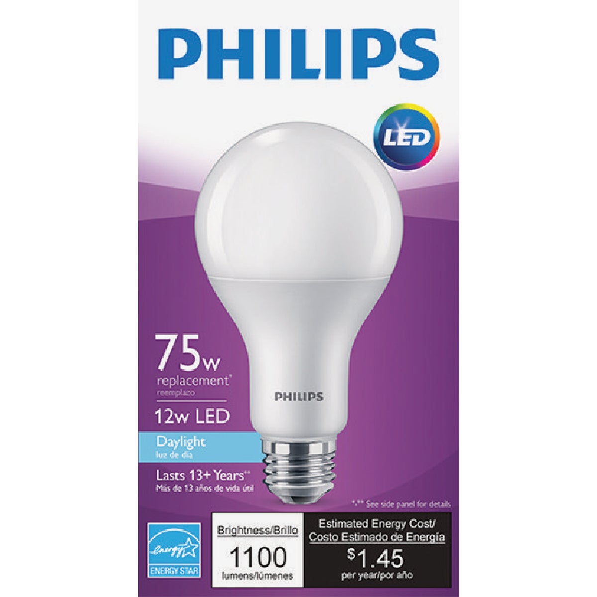 Philips 75W Equivalent Daylight A19 Medium Dimmable LED Light Bulb