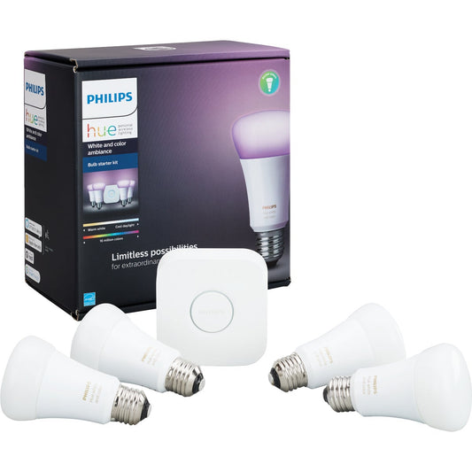 Philips Hue White & Color Ambiance 60W Equivalent Medium A19 Dimmable LED Light Bulb Starter Kit