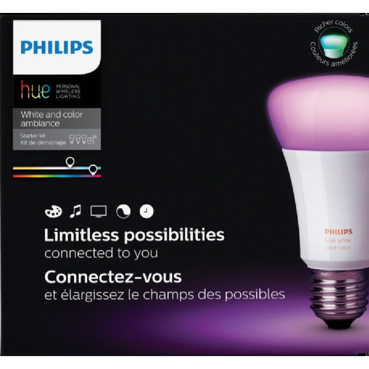 Philips Hue White & Color Ambiance 60W Equivalent Medium A19 Dimmable LED Light Bulb Starter Kit