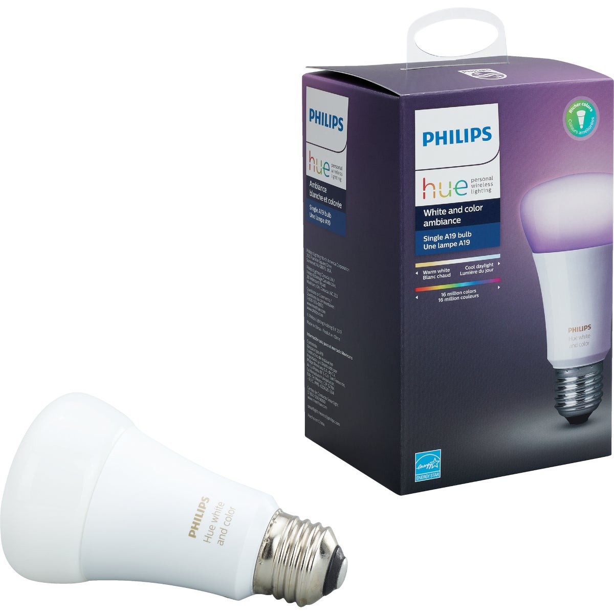 Philips Hue White & Color Ambiance 60W Equivalent A19 Medium Dimmable LED Light Bulb