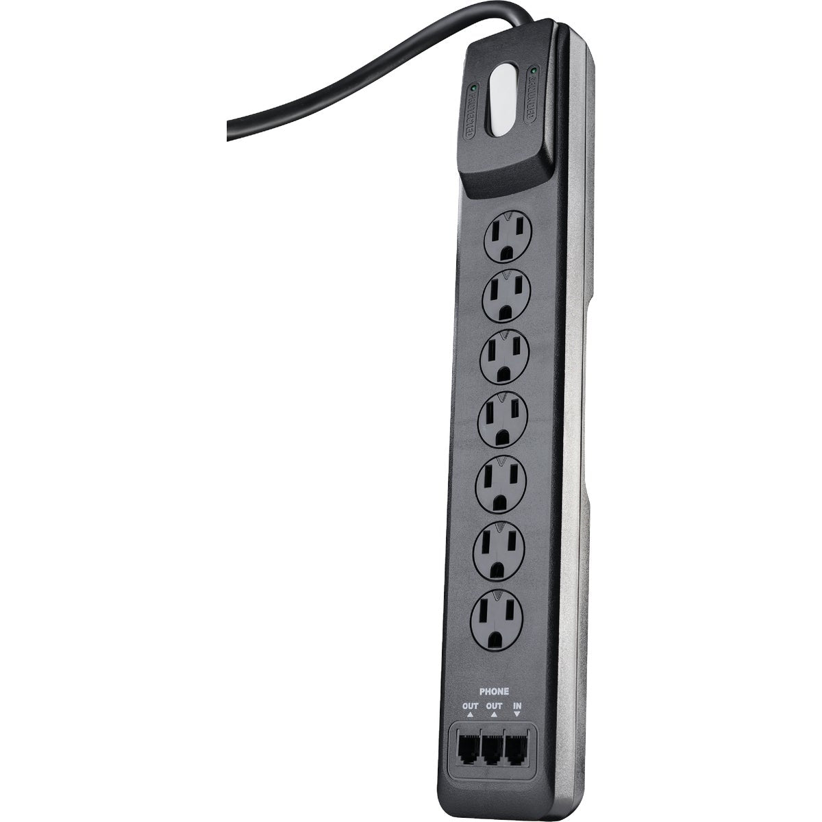 Woods 7-Outlet 2480J Black Multi-Media Surge Protector Strip with 6 Ft. Cord