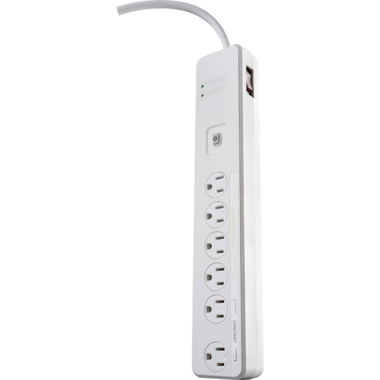 Woods 6-Outlet 1080J White Surge Protector Strip with Remote Control & 5 Ft. Cord