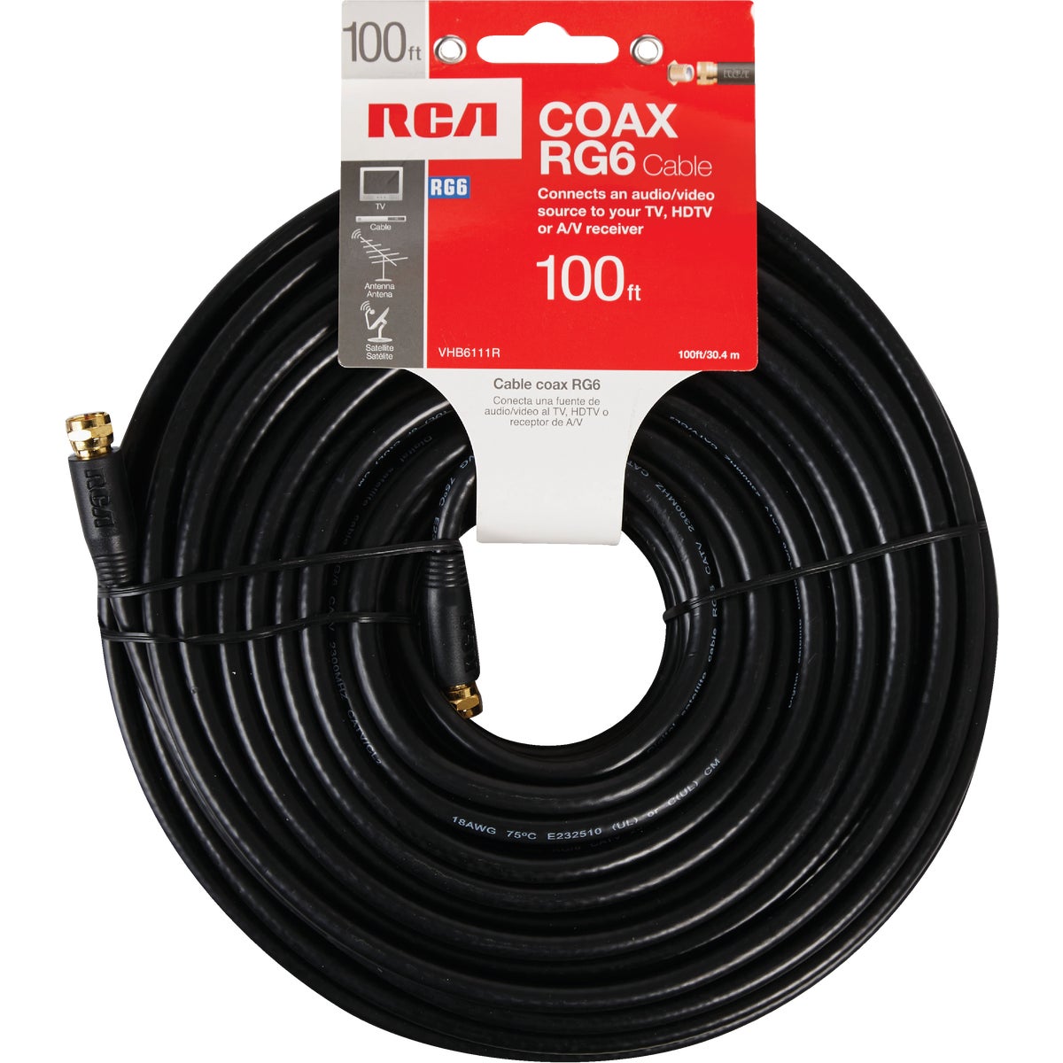 RCA 100 Ft. Black Digital RG6 Coaxial Cable Coaxial Cable