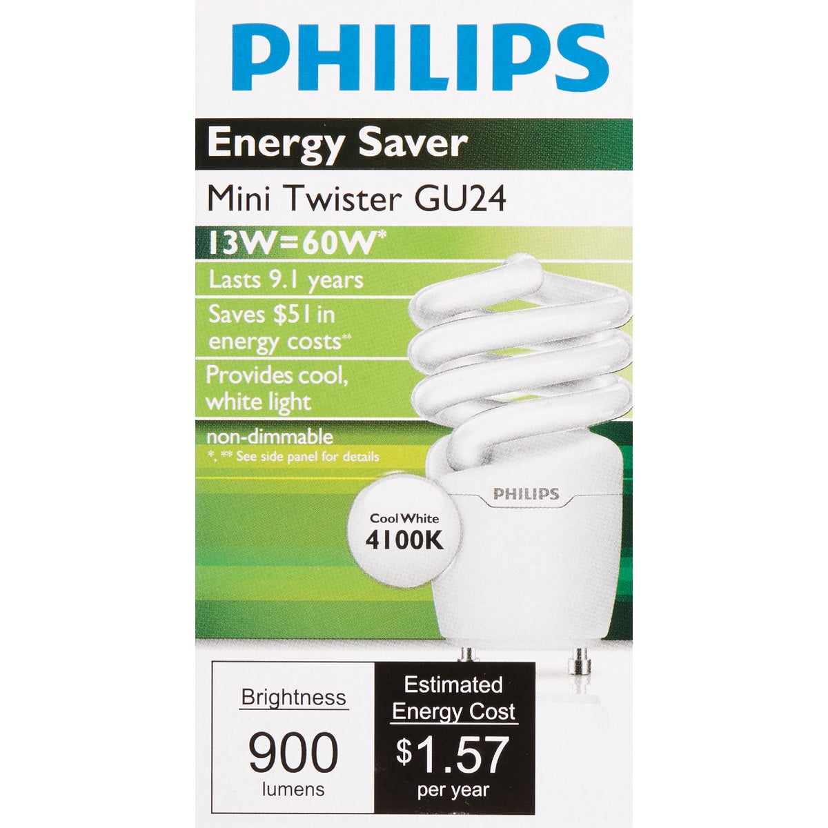 Philips Energy Saver 60W Equivalent Cool White GU24 Base Spiral CFL Light Bulb