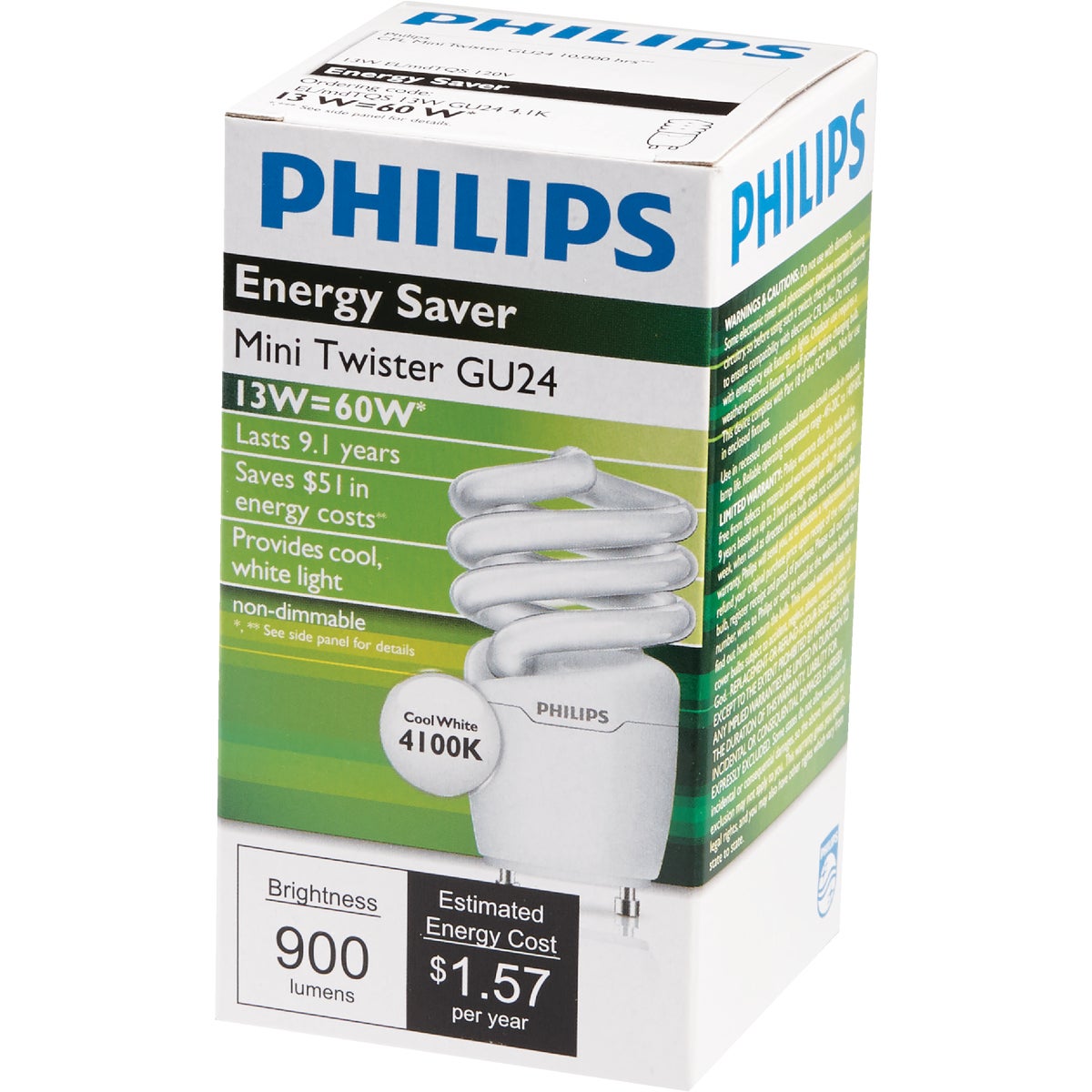 Philips Energy Saver 60W Equivalent Cool White GU24 Base Spiral CFL Light Bulb