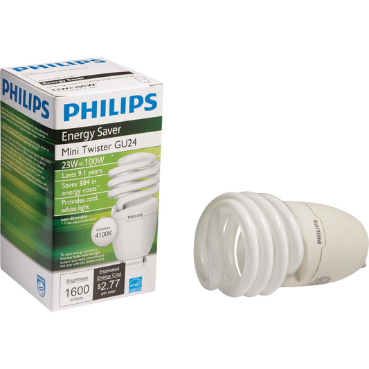 Philips Energy Saver 100W Equivalent Cool White GU24 Base Spiral CFL Light Bulb