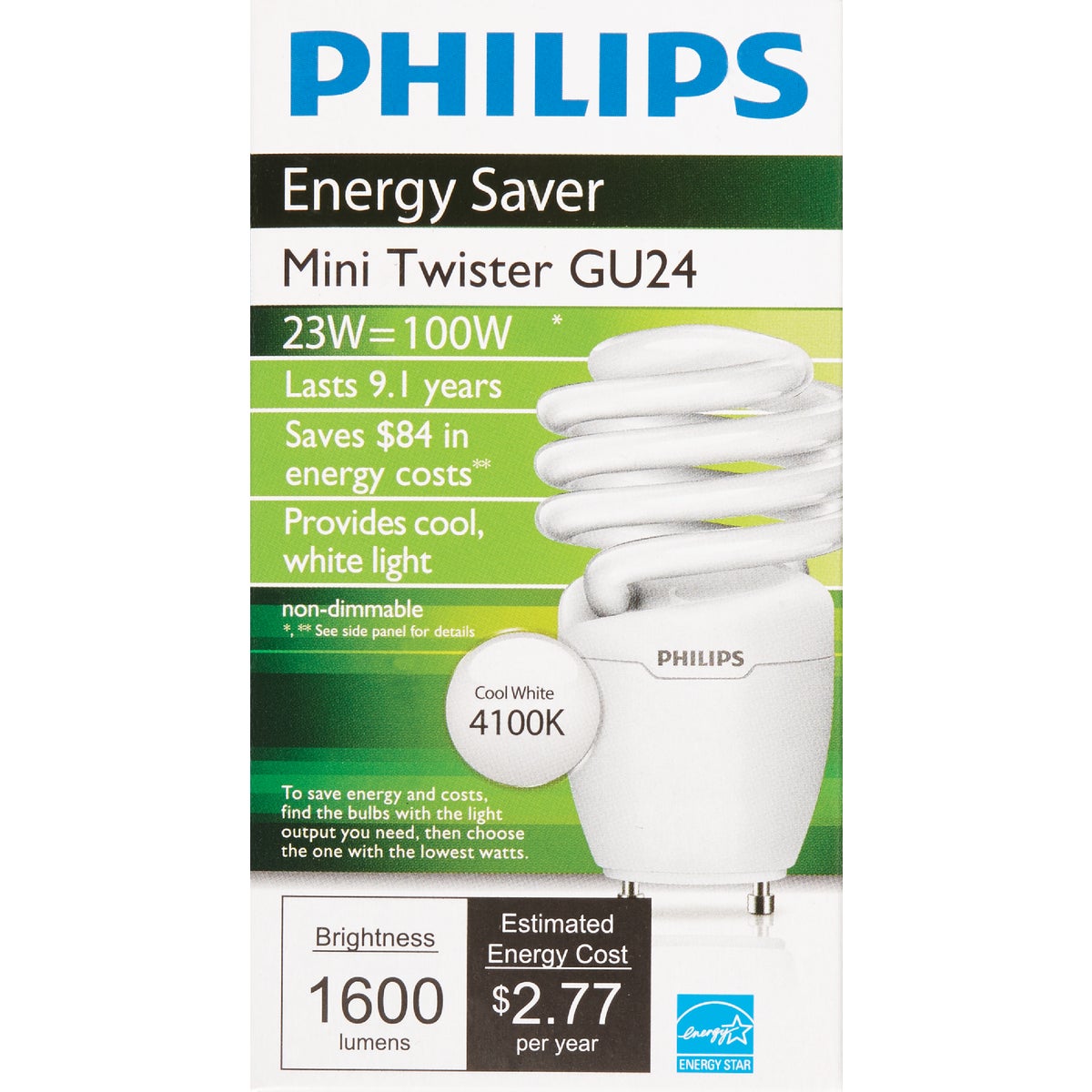 Philips Energy Saver 100W Equivalent Cool White GU24 Base Spiral CFL Light Bulb