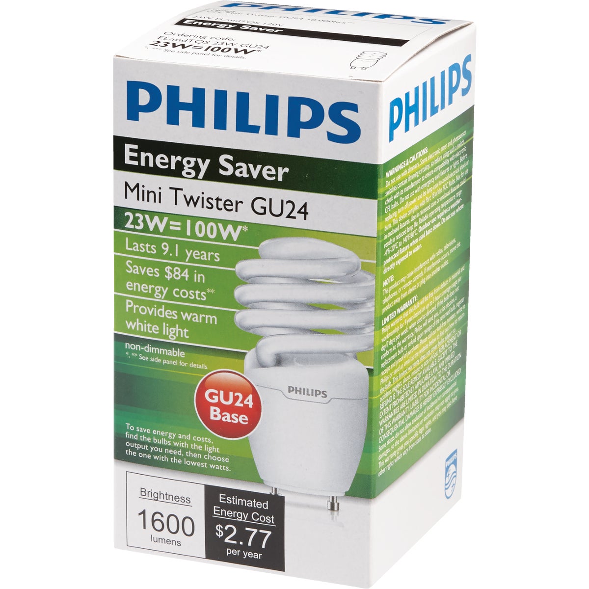 Philips Energy Saver 100W Equivalent Warm White GU24 Base Spiral CFL Light Bulb