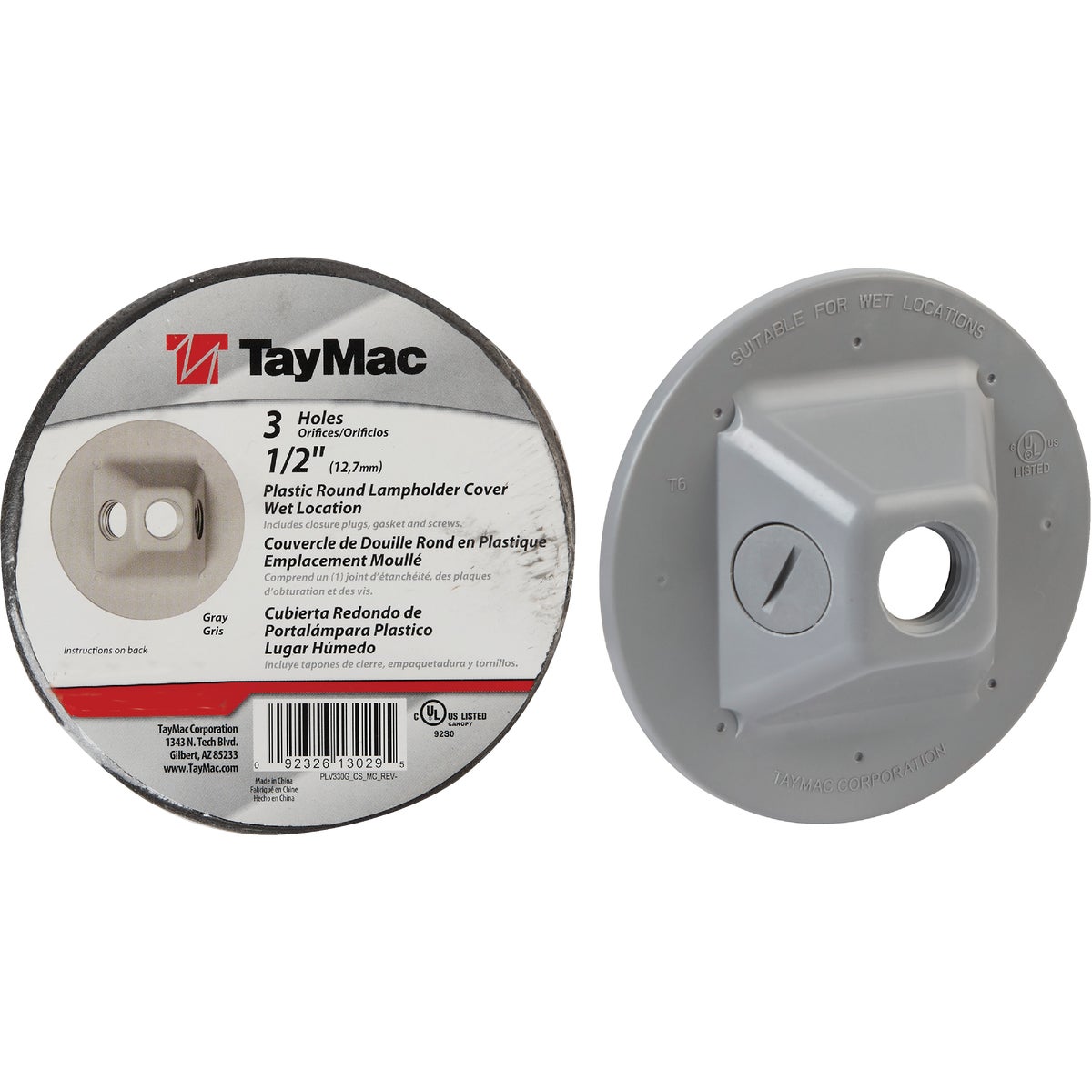 TayMac 3-Outlet Round Polycarbonate Gray Weatherproof Outdoor Box Cover