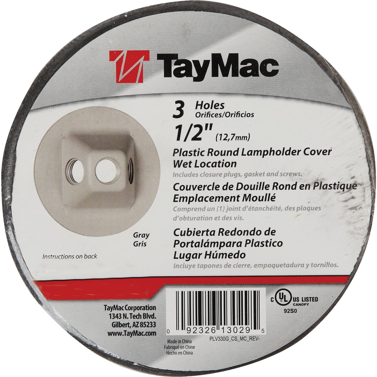 TayMac 3-Outlet Round Polycarbonate Gray Weatherproof Outdoor Box Cover