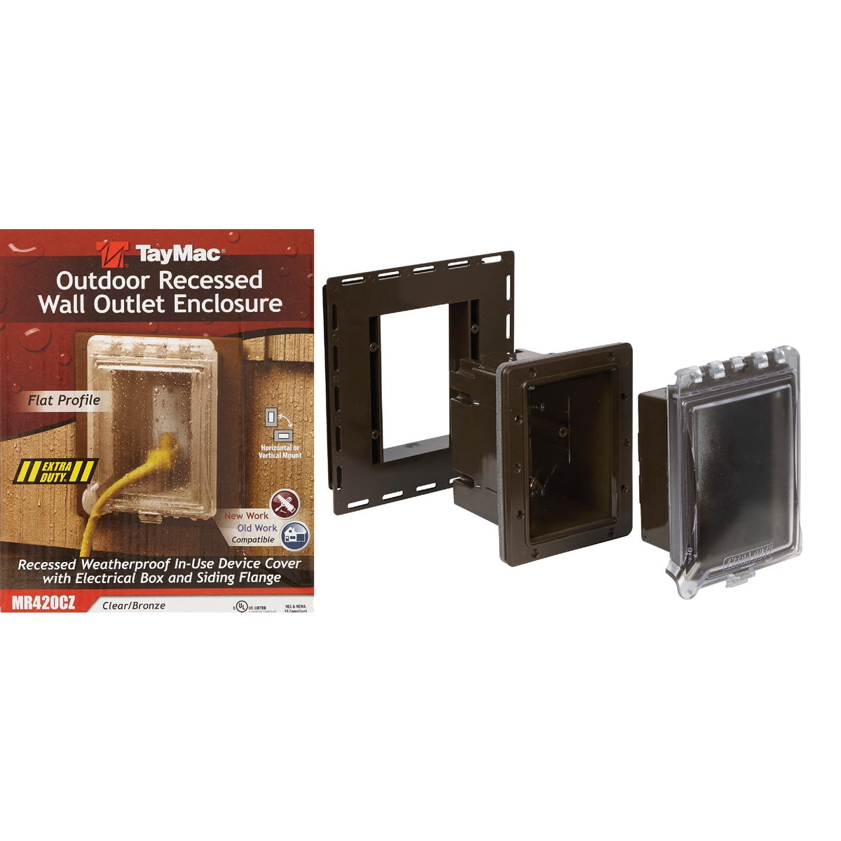 TayMac Bronze Vertical/Horizontal Non-Metallic Recessed Outdoor Outlet Kit