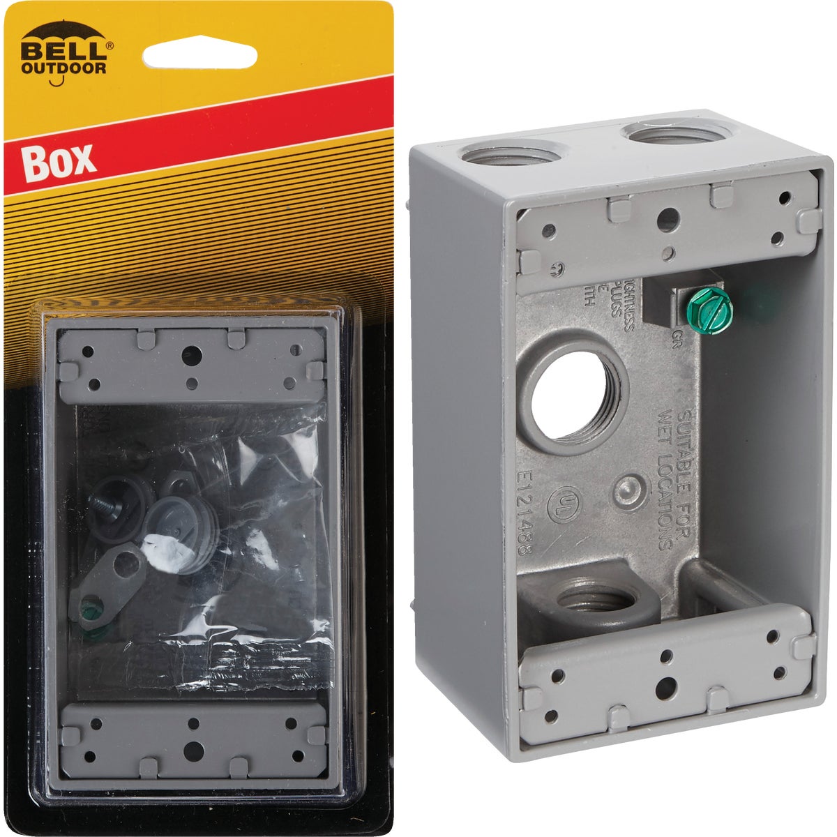 Bell Single Gang 1/2 In. 4-Outlet Gray Weatherproof Die-Cast Aluminum Outdoor Outlet Box