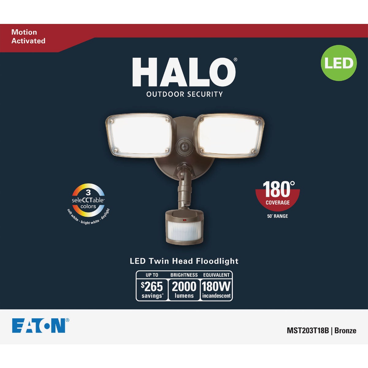 Halo Bronze Motion Sensing LED Twin Head Floodlight Fixture