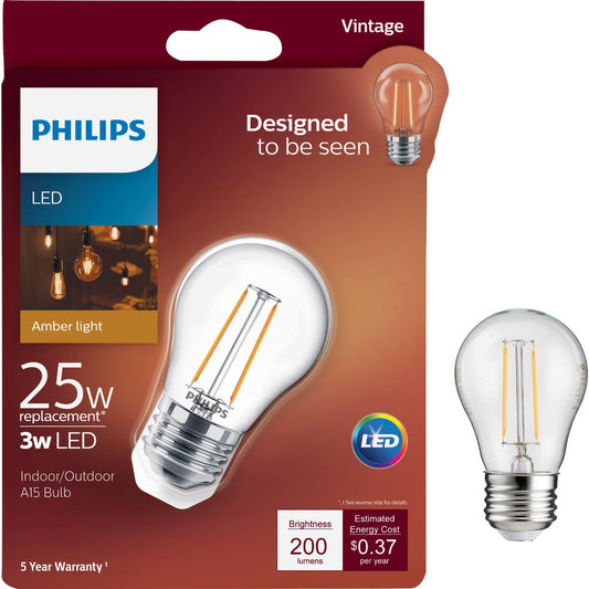 Philips Vintage Edison 25W Equivalent Soft White A15 Medium LED Decorative Light Bulb