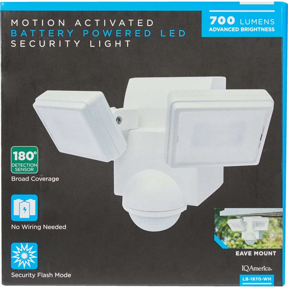 IQ America White 700 Lm. LED Battery Operated 2-Head Security Light Fixture