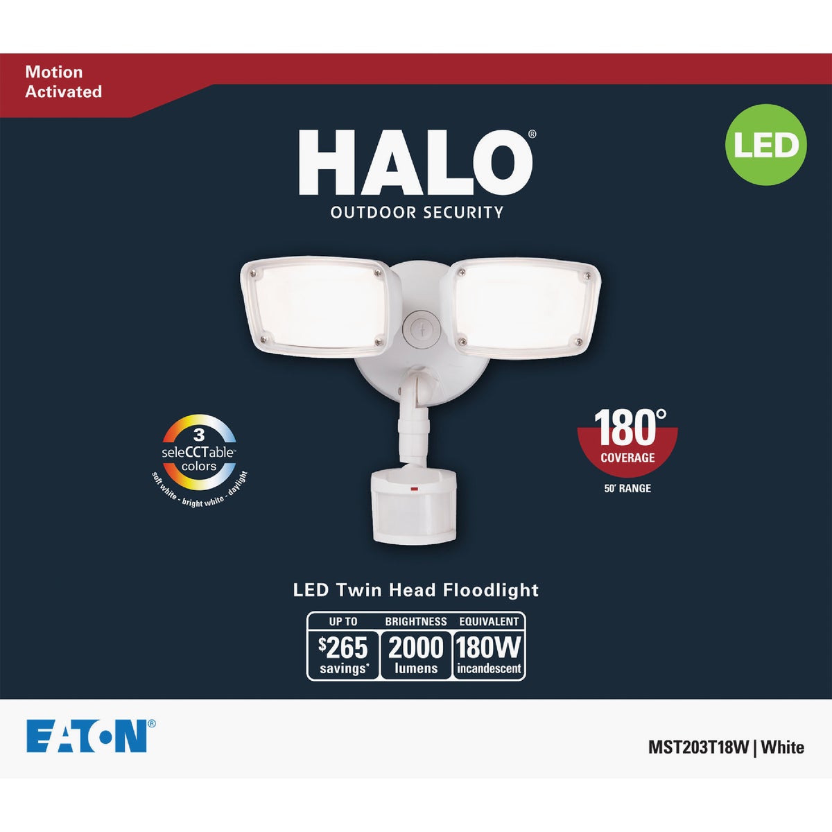 Halo White Motion Sensing LED Twin Head Floodlight Fixture