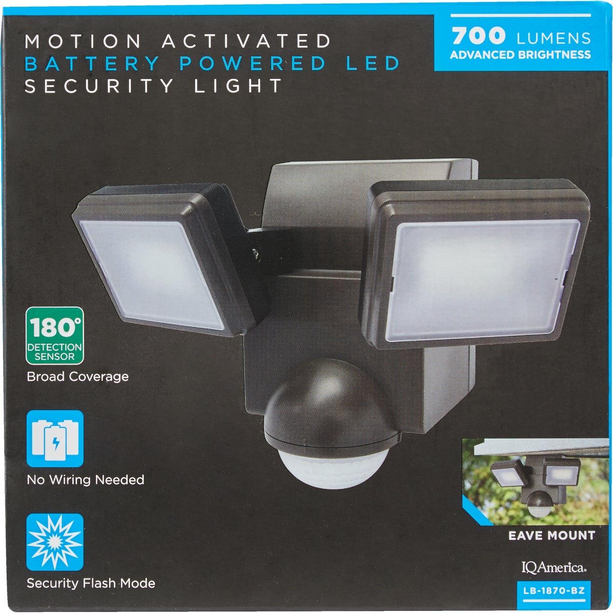 IQ America Bronze 700 Lm. LED Battery Operated 2-Head Security Light Fixture