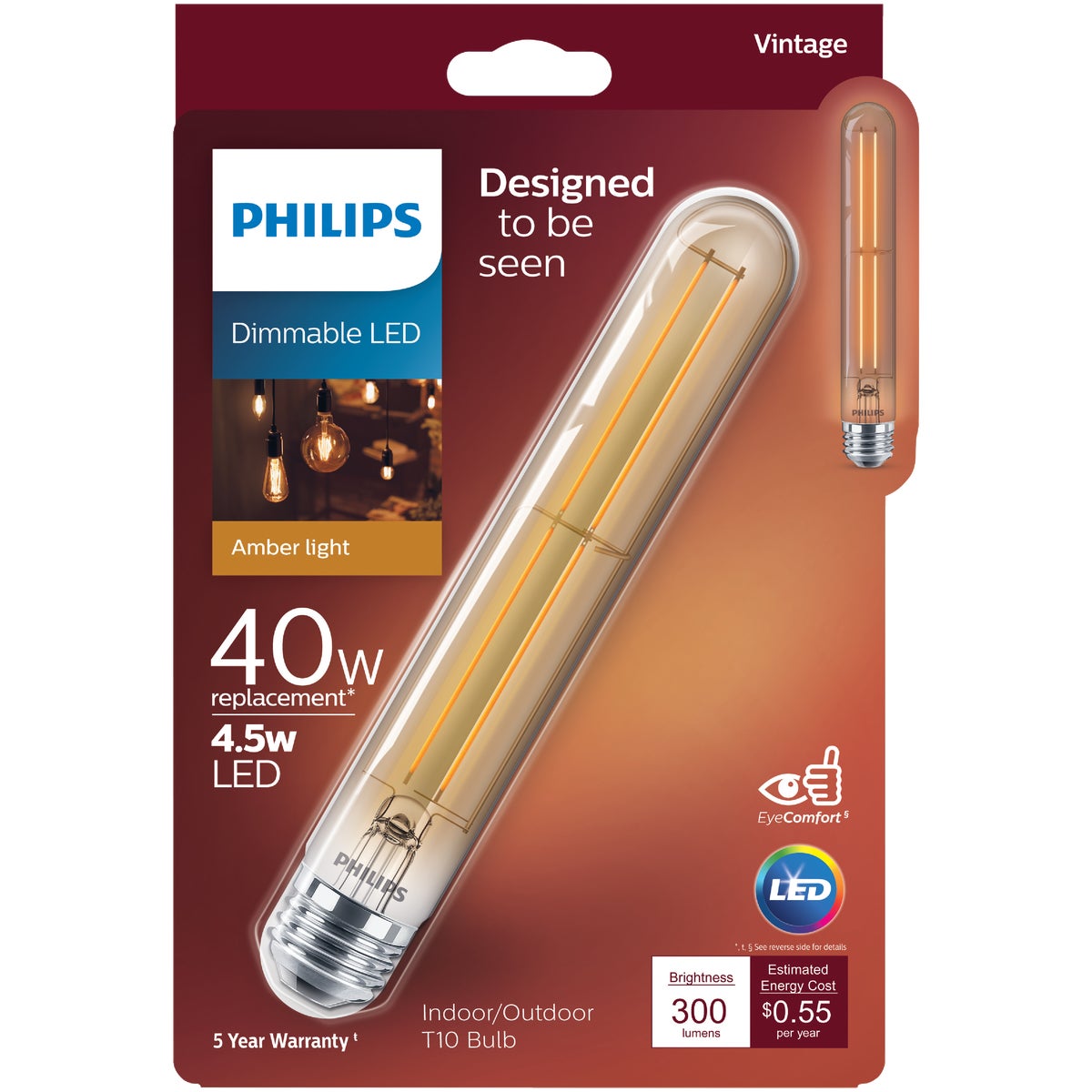 Philips Vintage Edison 40W Equivalent Soft White T10 Medium LED Special Purpose Light Bulb