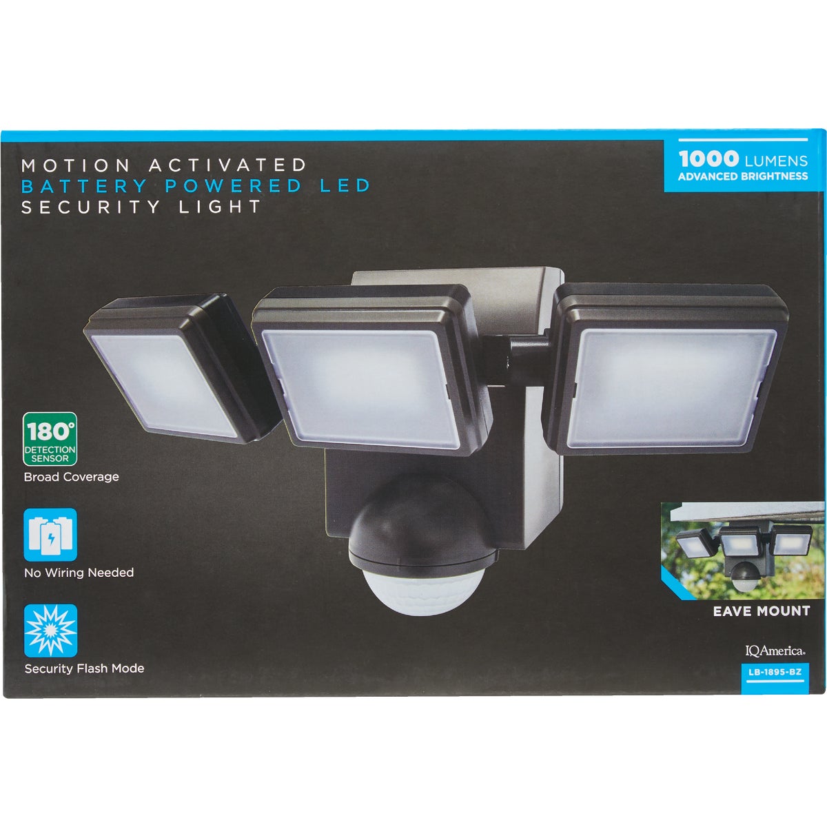 IQ America Bronze 1000 Lm. LED Battery Operated 3-Head Security Light Fixture