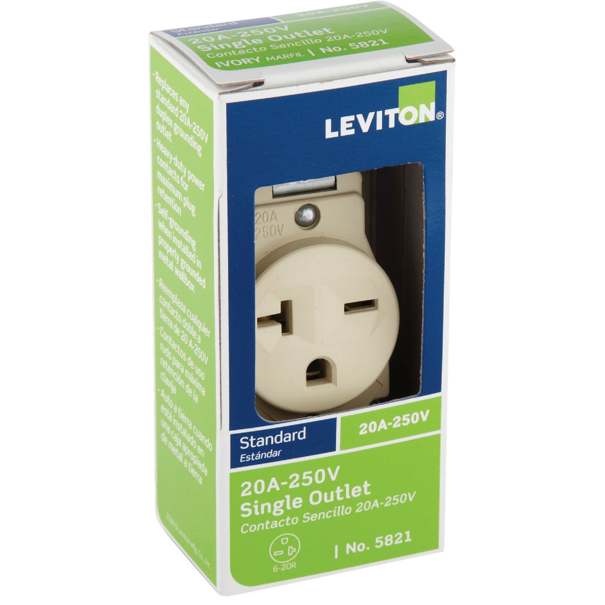 Leviton 20A Ivory Heavy-Duty 6-20R Grounding Single Outlet