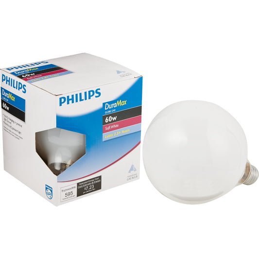 Philips DuraMax 60W Frosted Soft White Medium Base G40 Incandescent Globe Light Bulb