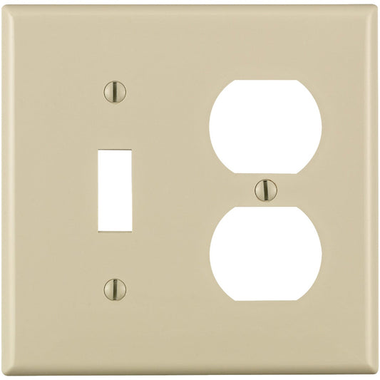 Leviton Commercial Grade 2-Gang Thermoplastic Single Toggle/Duplex Outlet Wall Plate, Light Almond